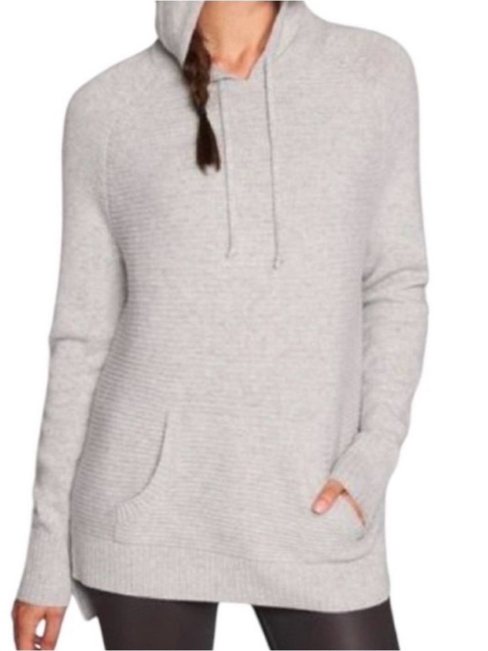 Athleta Cashmere Light Heather Gray Hooded sweater